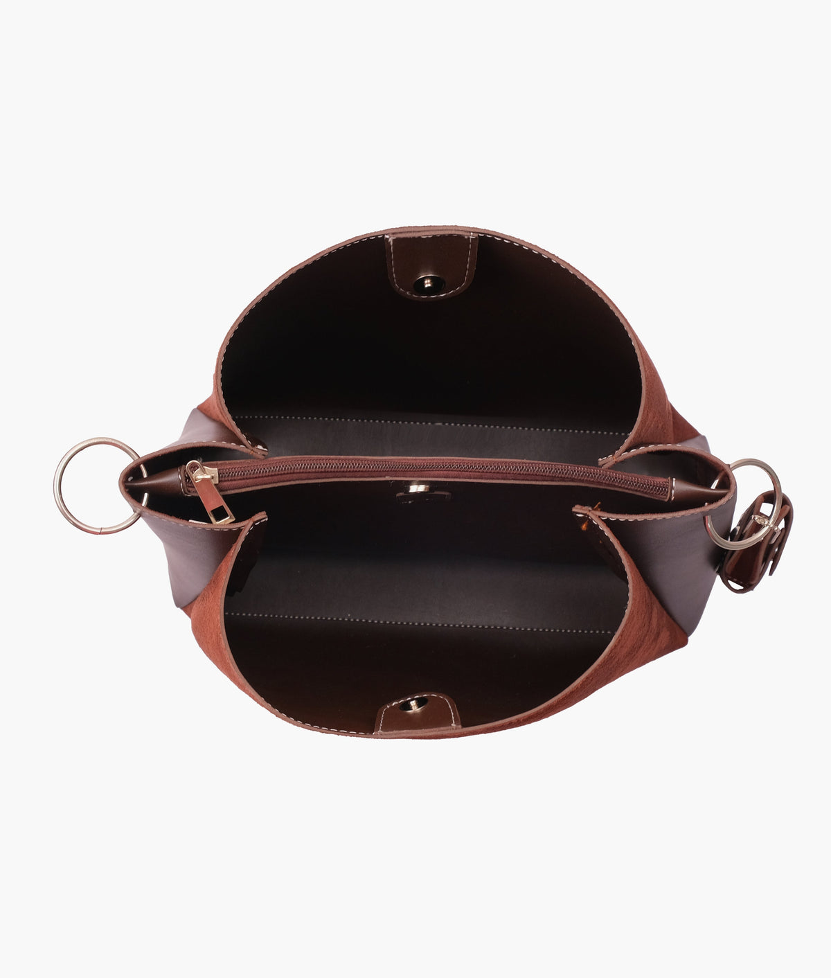 Dark brown suede handbag with braided handle