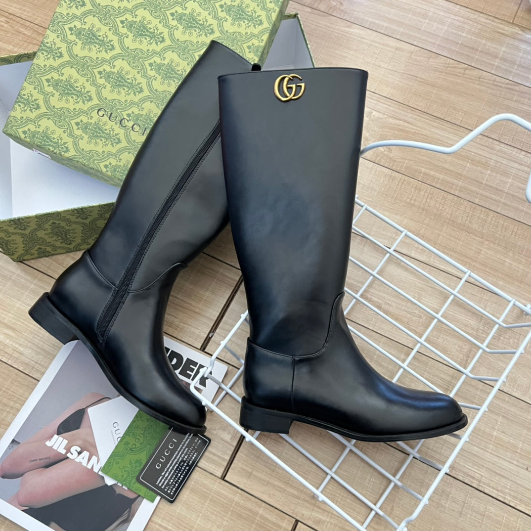 GG GG LEATHER HIGH BOOTS BLACK