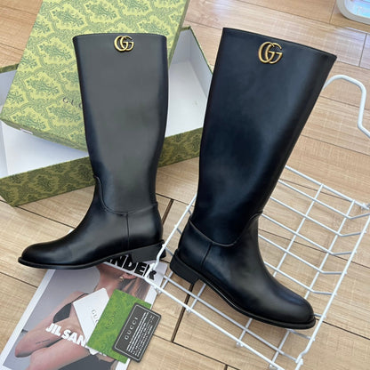 GG GG LEATHER HIGH BOOTS BLACK