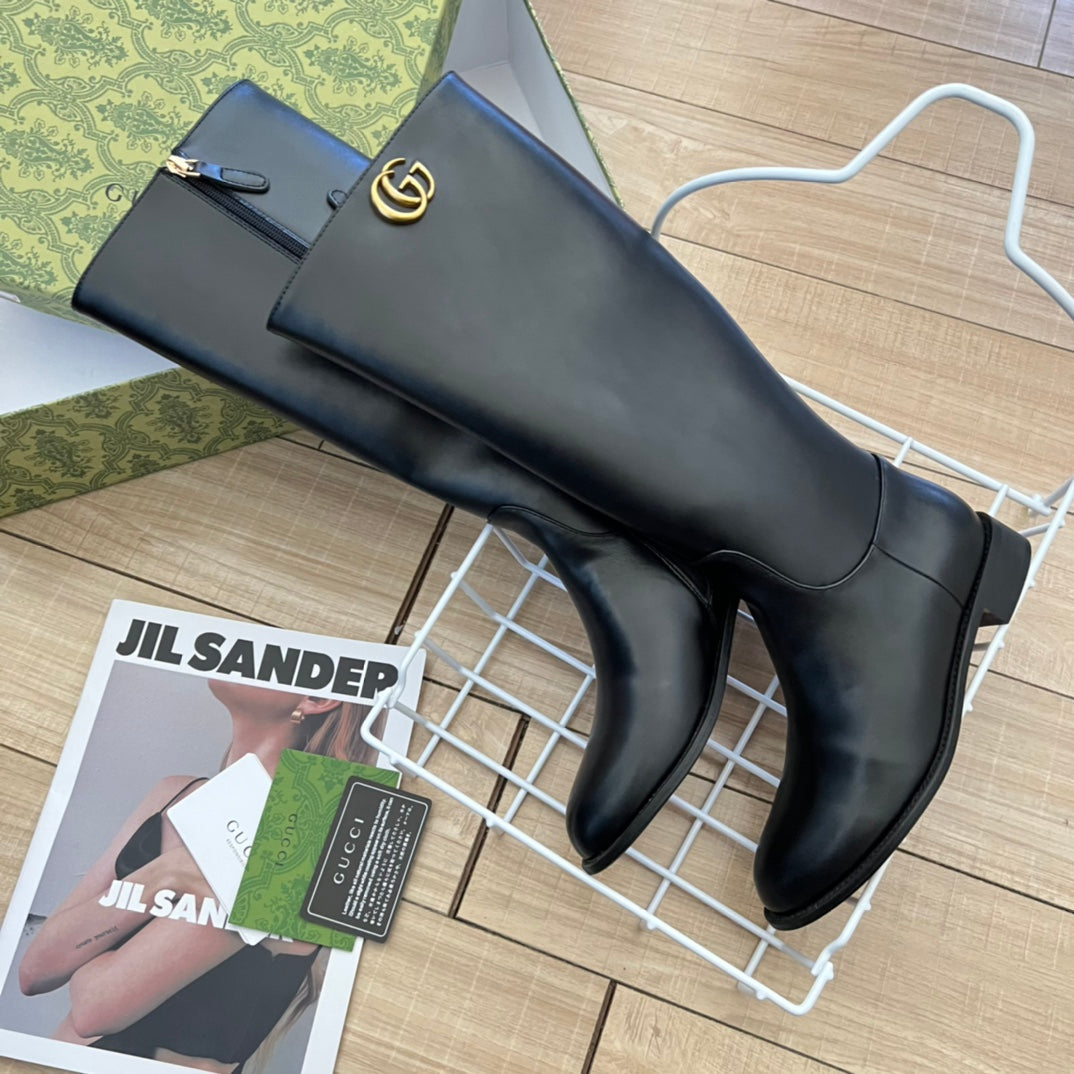 GG GG LEATHER HIGH BOOTS BLACK