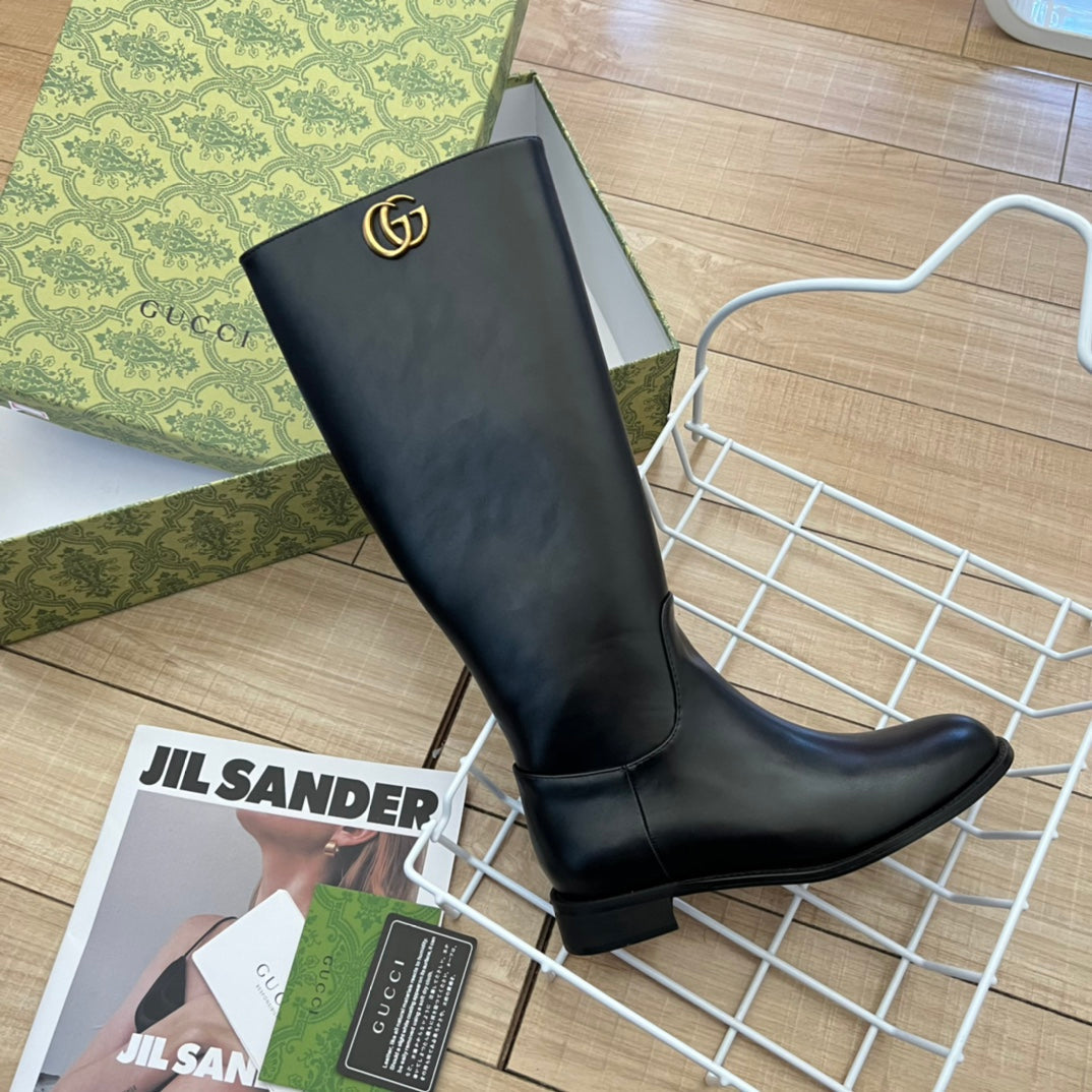 GG GG LEATHER HIGH BOOTS BLACK