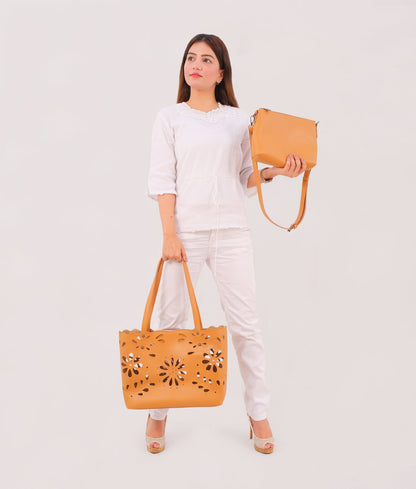Mustard two-piece floral tote