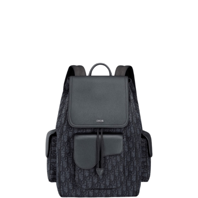 Anum Bags DIR 40CM SADDLE OBLIQUE JACQUARD BLACK GRAINED CALFSKIN