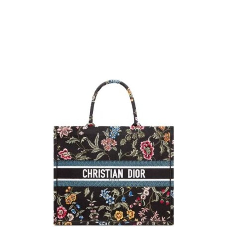 Anum Bags DIR LARGE EMBROIDERY BOOK TOTE BLACK MULTICOLOR CD PETITES FLEURS 41CM