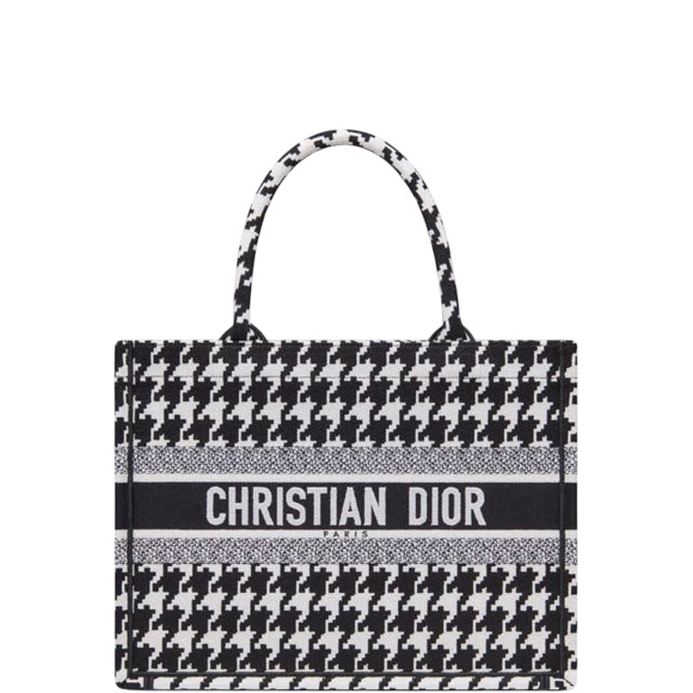 Anum Bags DIR 36CM MEDIUM BLACK MACRO HOUNDSTOOTH EMBROIDERY BOOK TOTE